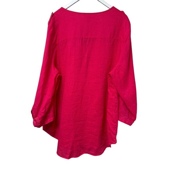 JM Collection 100% Linen Top Plus Size 22W Pink Tunic Blouse Button Front - Picture 5 of 11